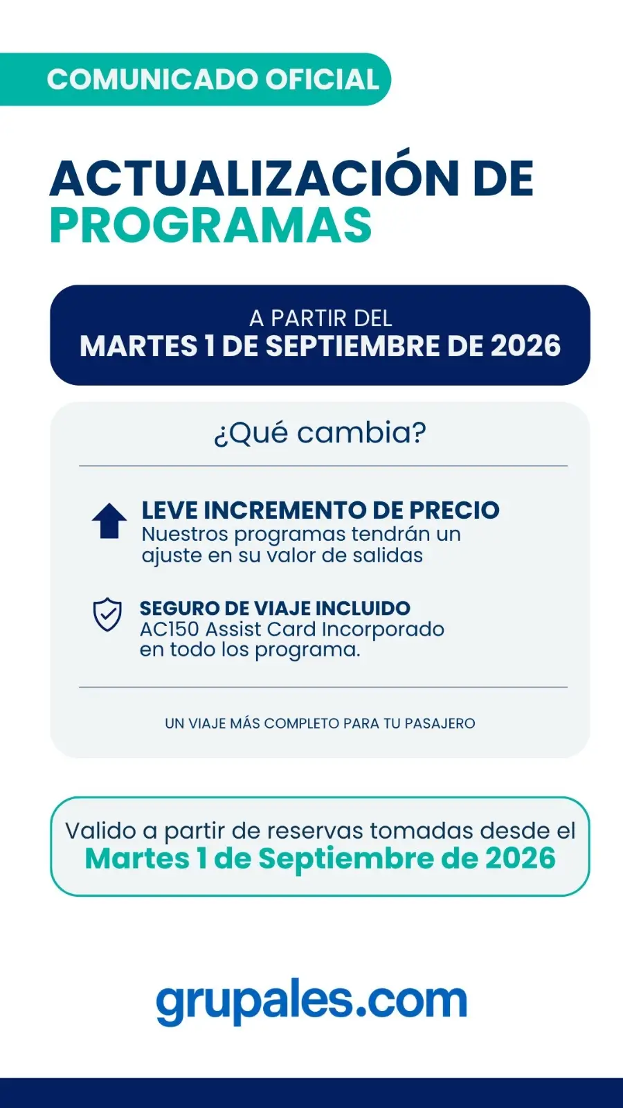 Actualización de programas Grupales a partir del 1 de septiembre de 2026